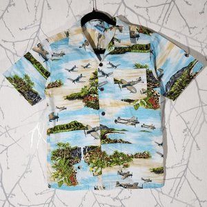 RJC Hawaii VTG Airplanes Printed Button Front Shirt